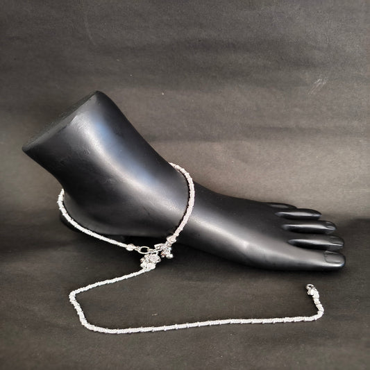 Textured Block Link Silver Payal