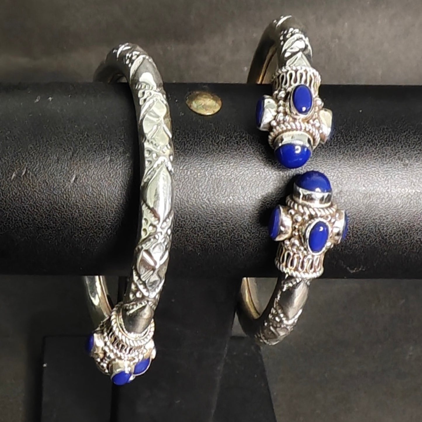 Blue Enamel Oxidized Silver Kada