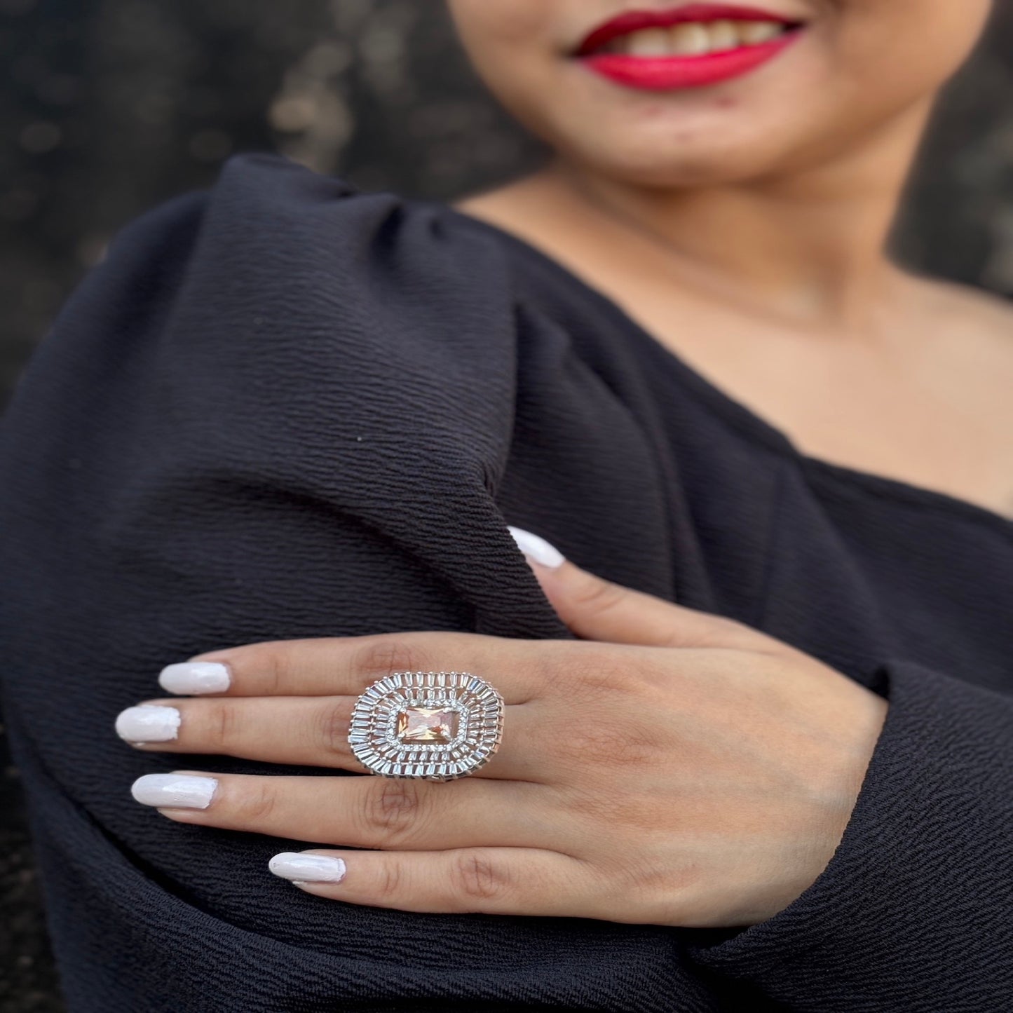 Grand Solitaire Halo Cocktail Ring