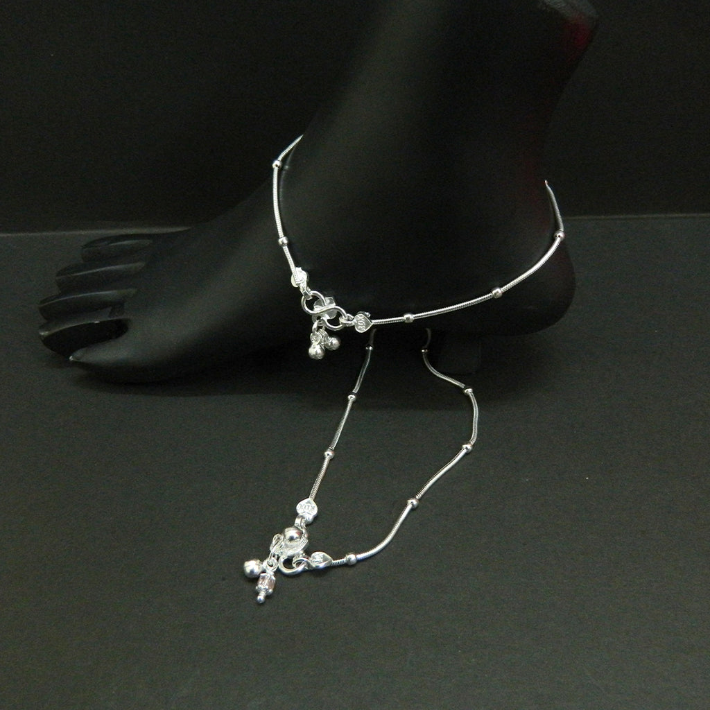 Beaded Snake Chain Silver Anklet