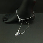 Beaded Snake Chain Silver Anklet