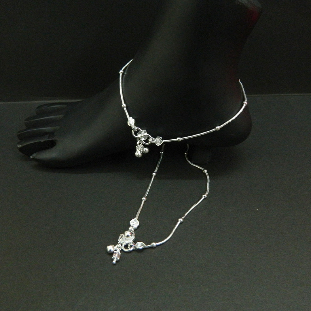 Beaded Snake Chain Silver Anklet