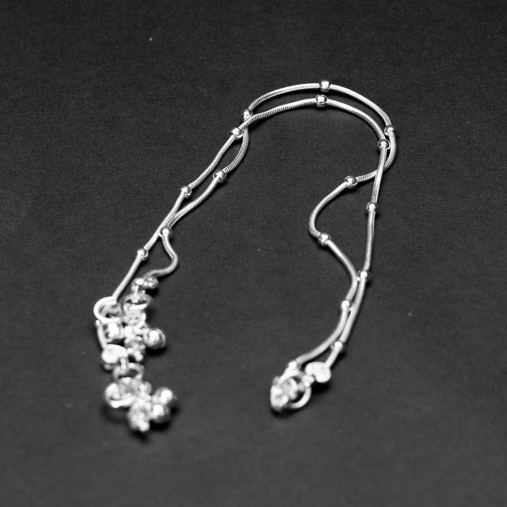 Beaded Snake Chain Silver Anklet