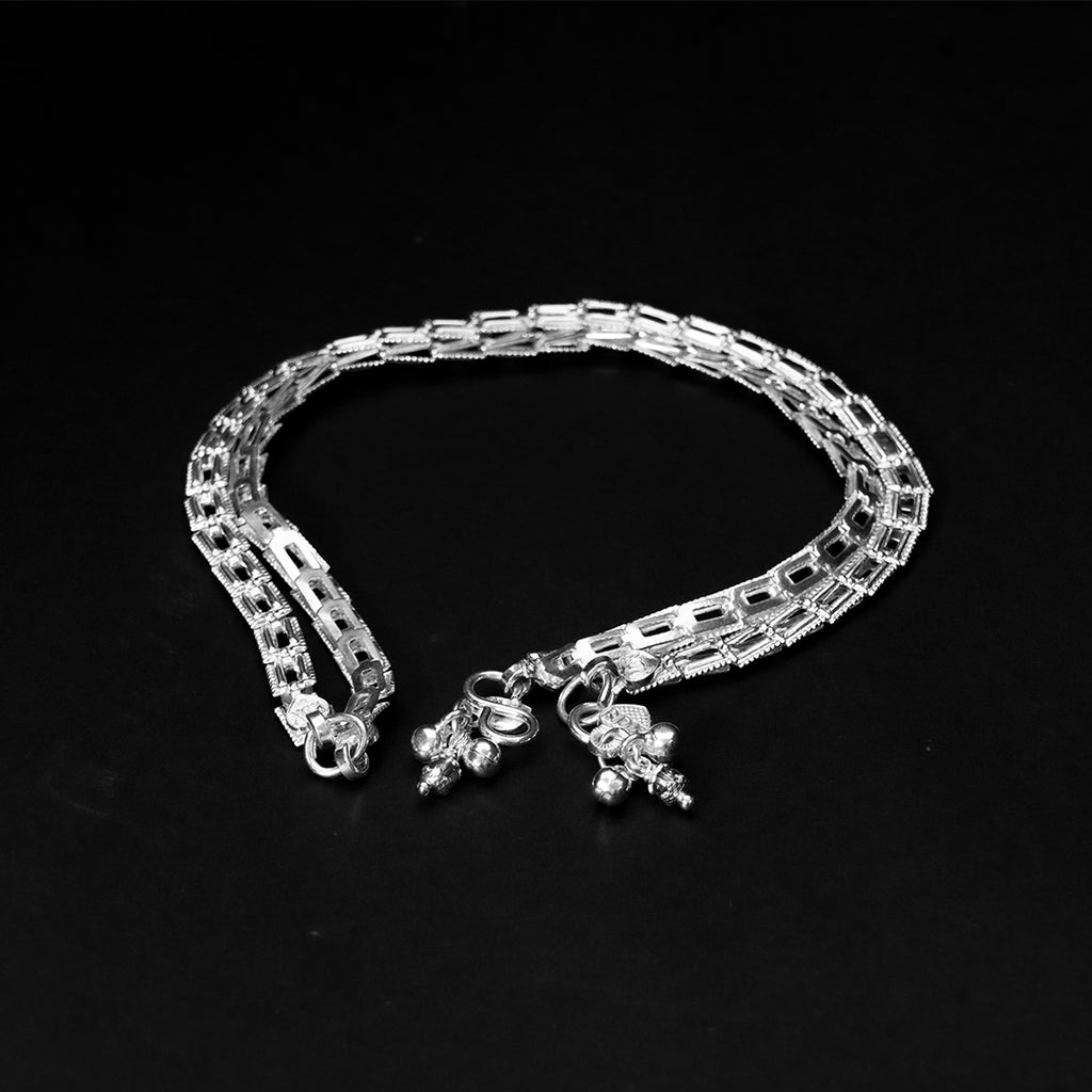 925 Sterling Silver Layer Box Chain Anklet with Charms