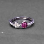 Pink White Crystal Silver Ring