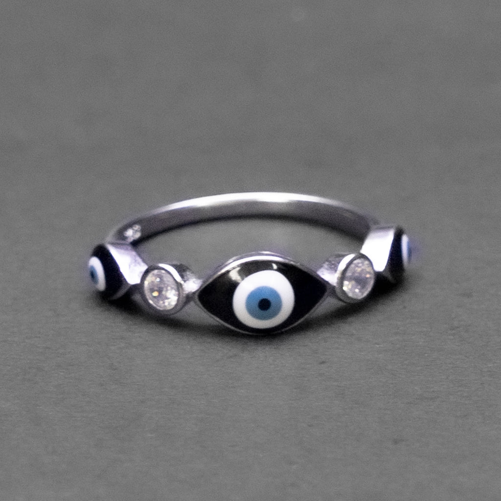 Blue Evil Eye Silver Ring