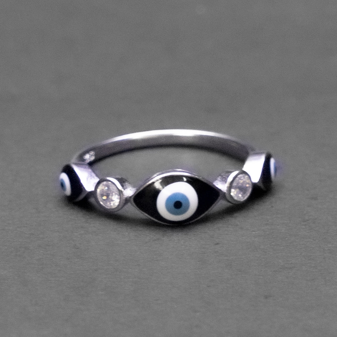 Blue Evil Eye Silver Ring