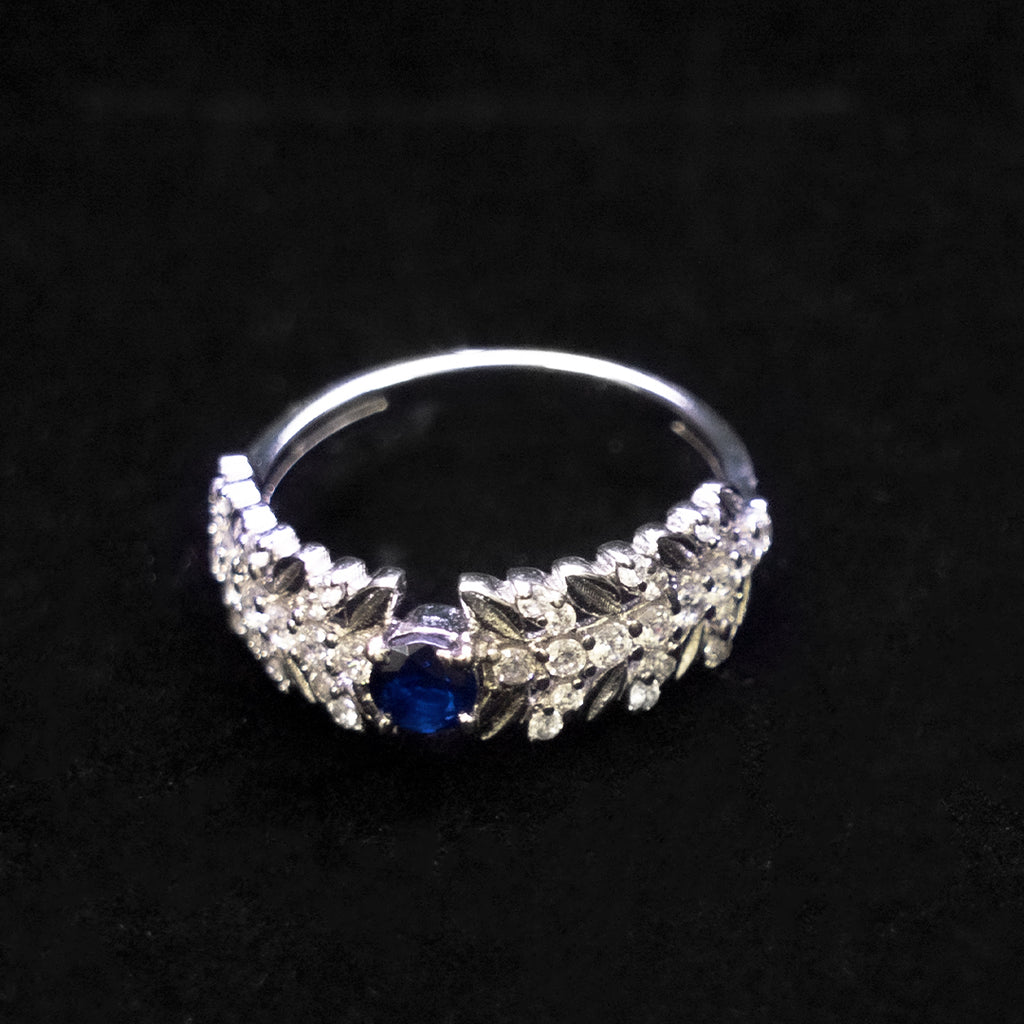 Blue Stone Floral CZ Ring