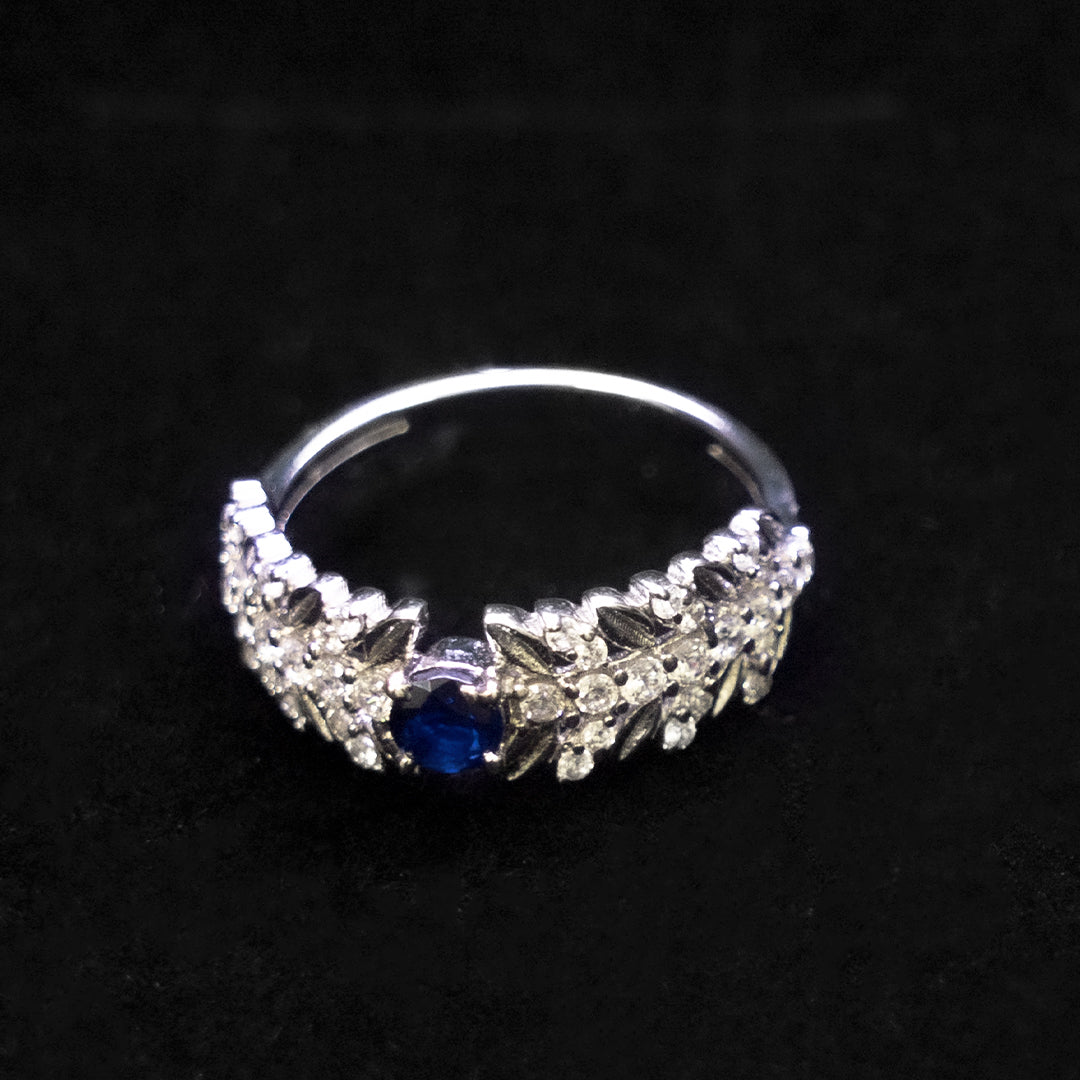 Blue Stone Floral CZ Ring