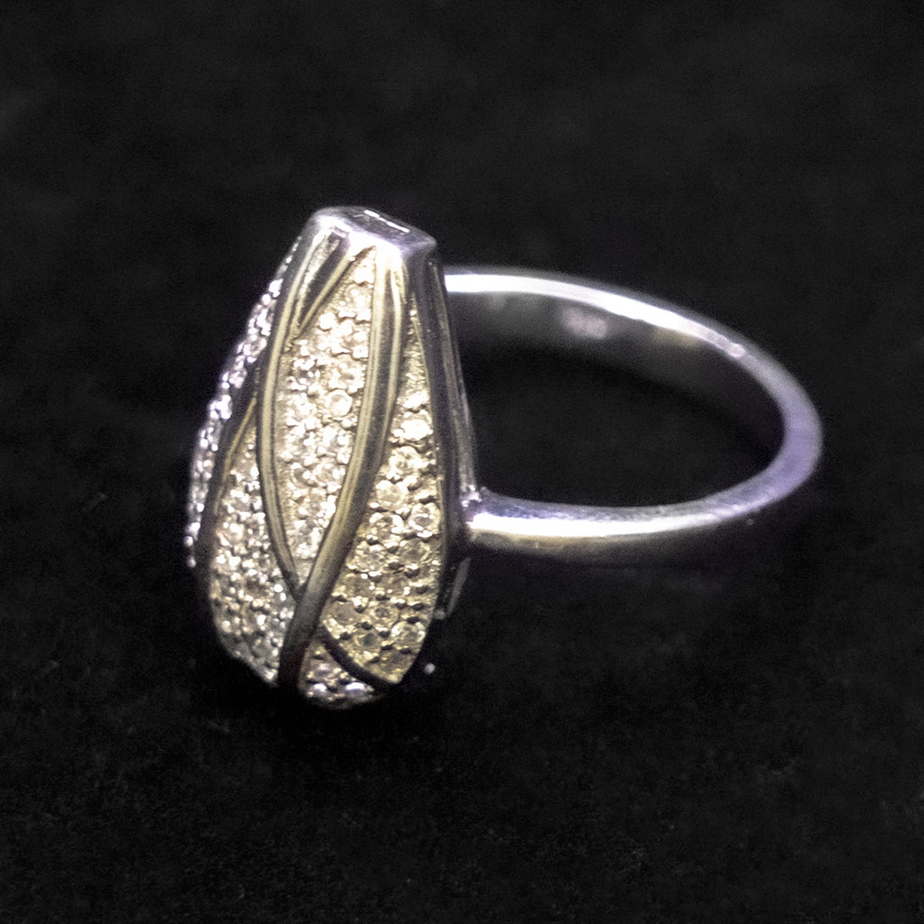 Leaf Design Pave Silver Ring