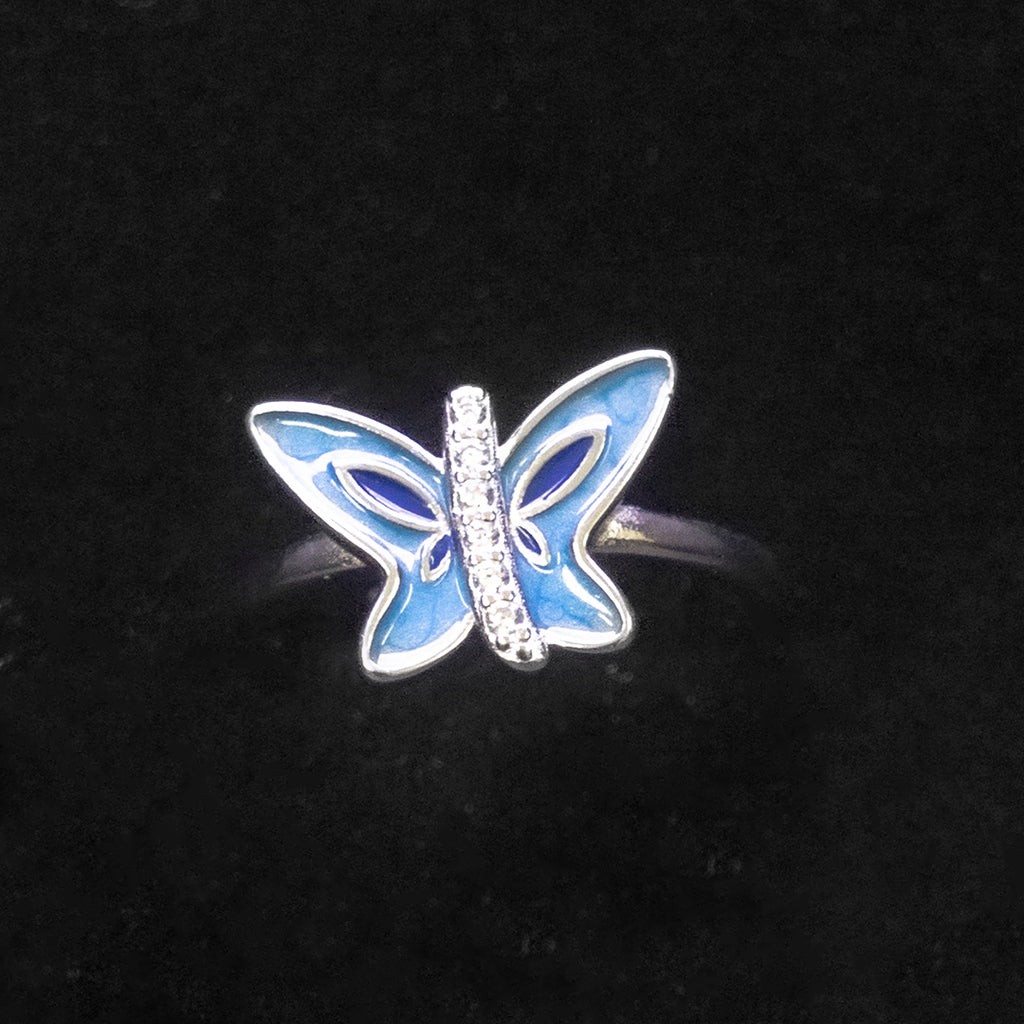 Blue Butterfly Silver Ring for Women