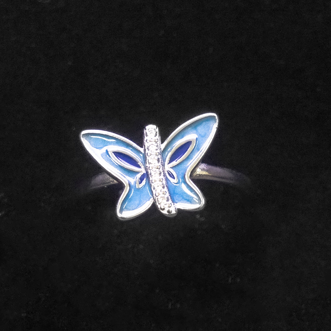 Blue Butterfly Silver Ring for Women