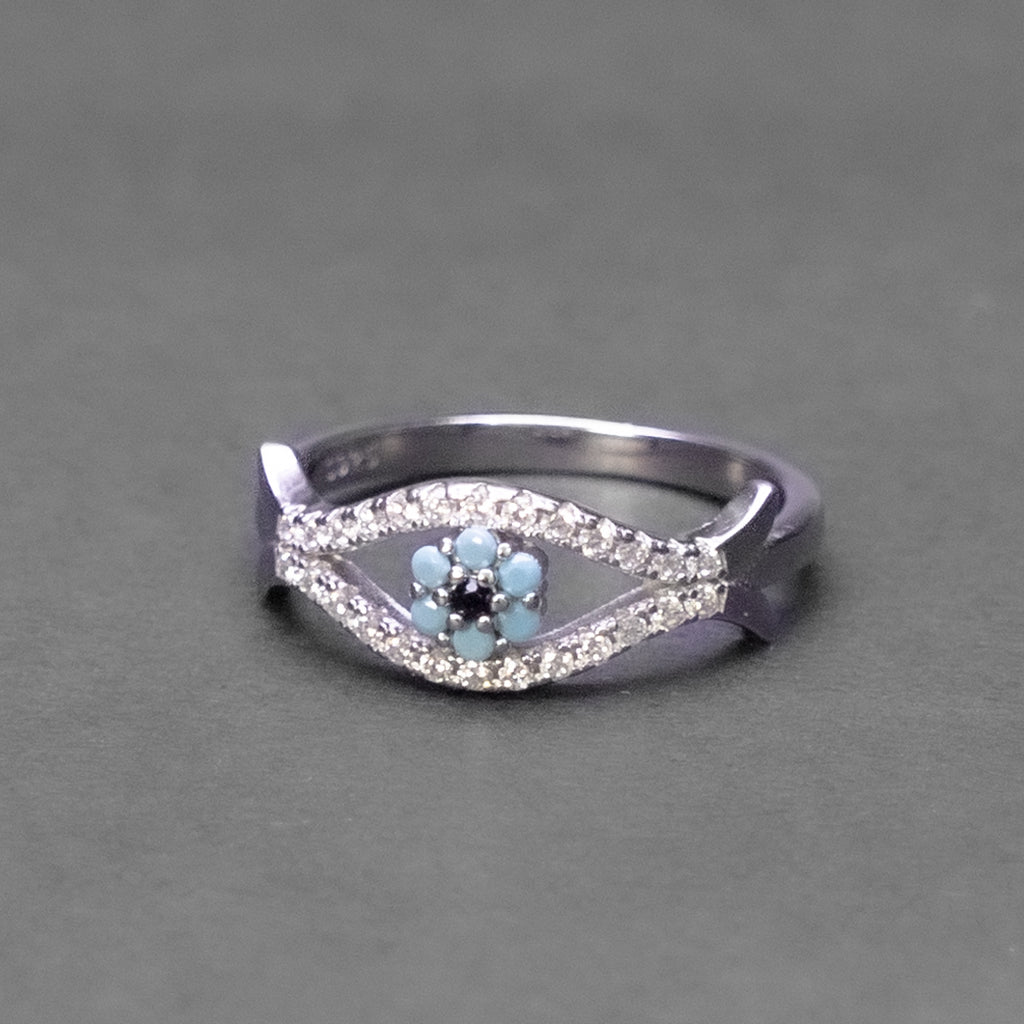 Blue Evil Eye 925 Sterling Silver Ring for Women