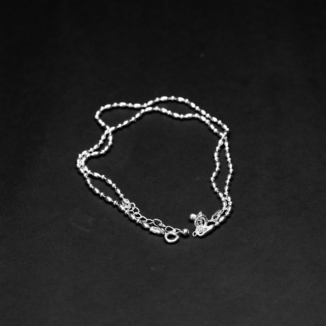 Adjustable Beaded Silver Anklet Chain for Women