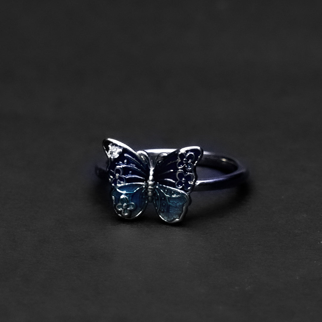 925 Blue Butterfly Silver Ring for Women