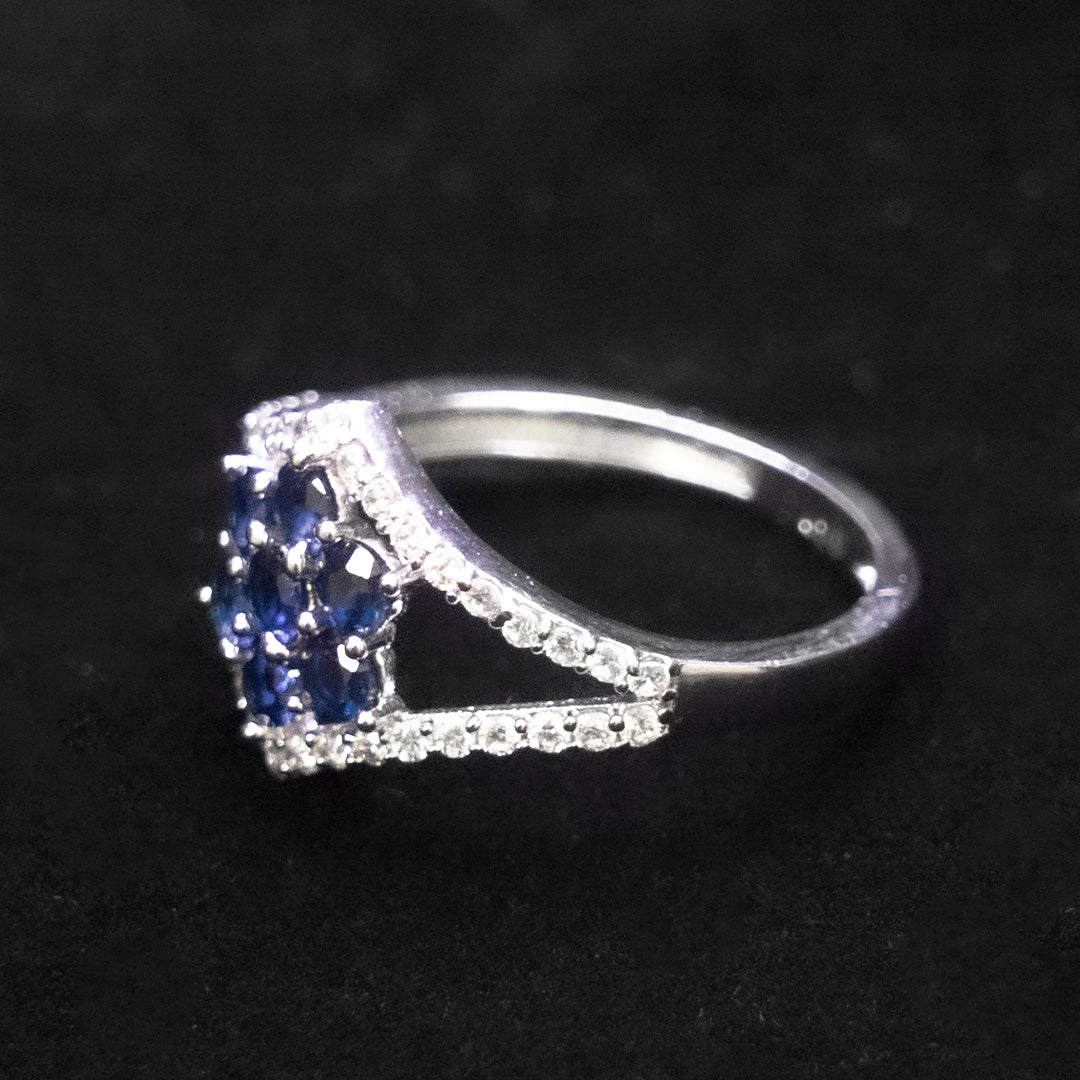 Blue Floral Stone  CZ Ring