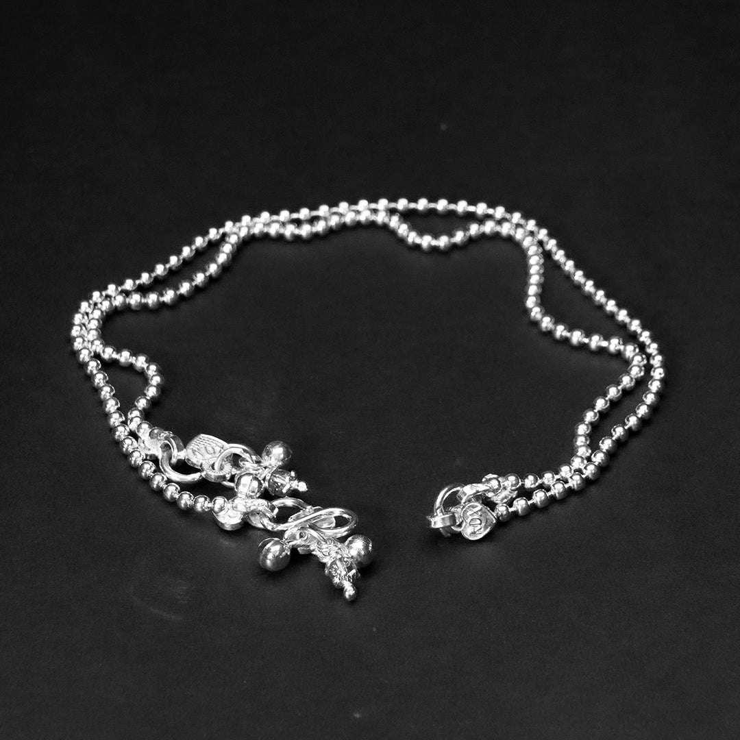 925 Sterling Silver Chain Anklet with Bead Cluster Charm