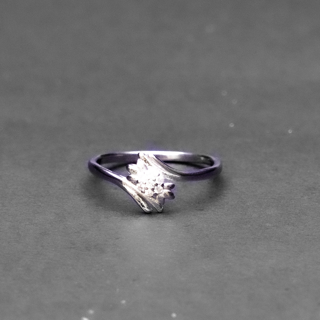 Floral Silver Bypass Ring