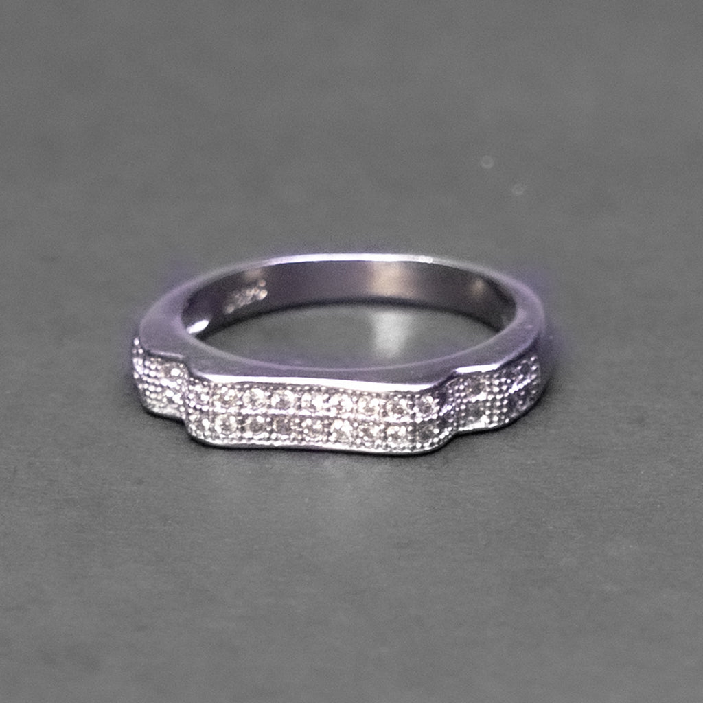 Pave Stone Silver Band Ring