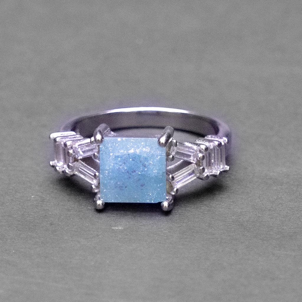 Blue Square Stone Silver Ring