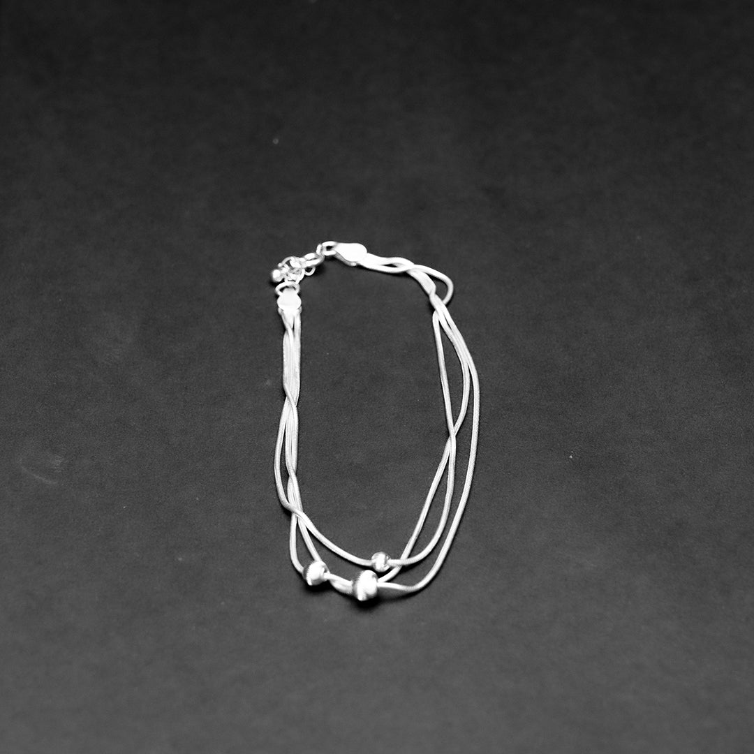 Multi Layer Silver Beaded Anklet  for Girls