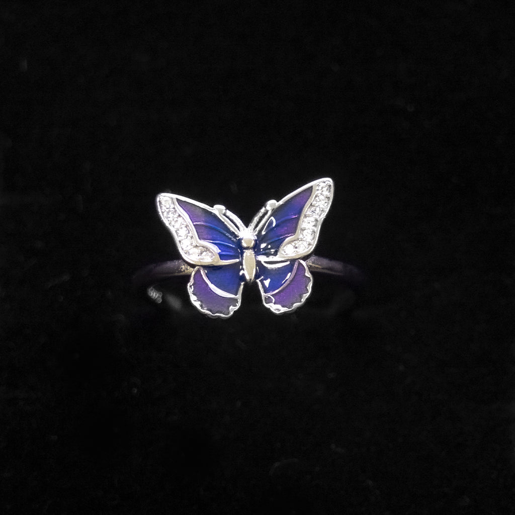 Purple Butterfly Silver Ring for Women