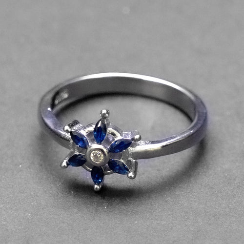 925 Sterling Silver Blue Floral CZ Ring