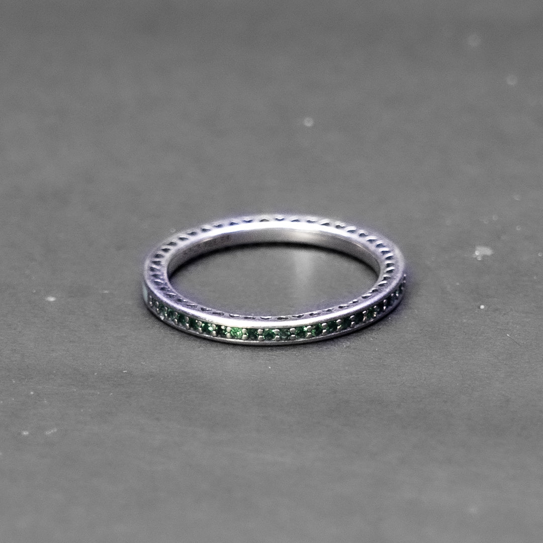 Green Stone Silver Band Ring