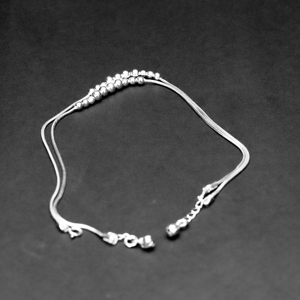 Adjustable Silver Beaded Chain Anklet for Daily Wear