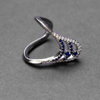 Blue Chevron Silver Ring