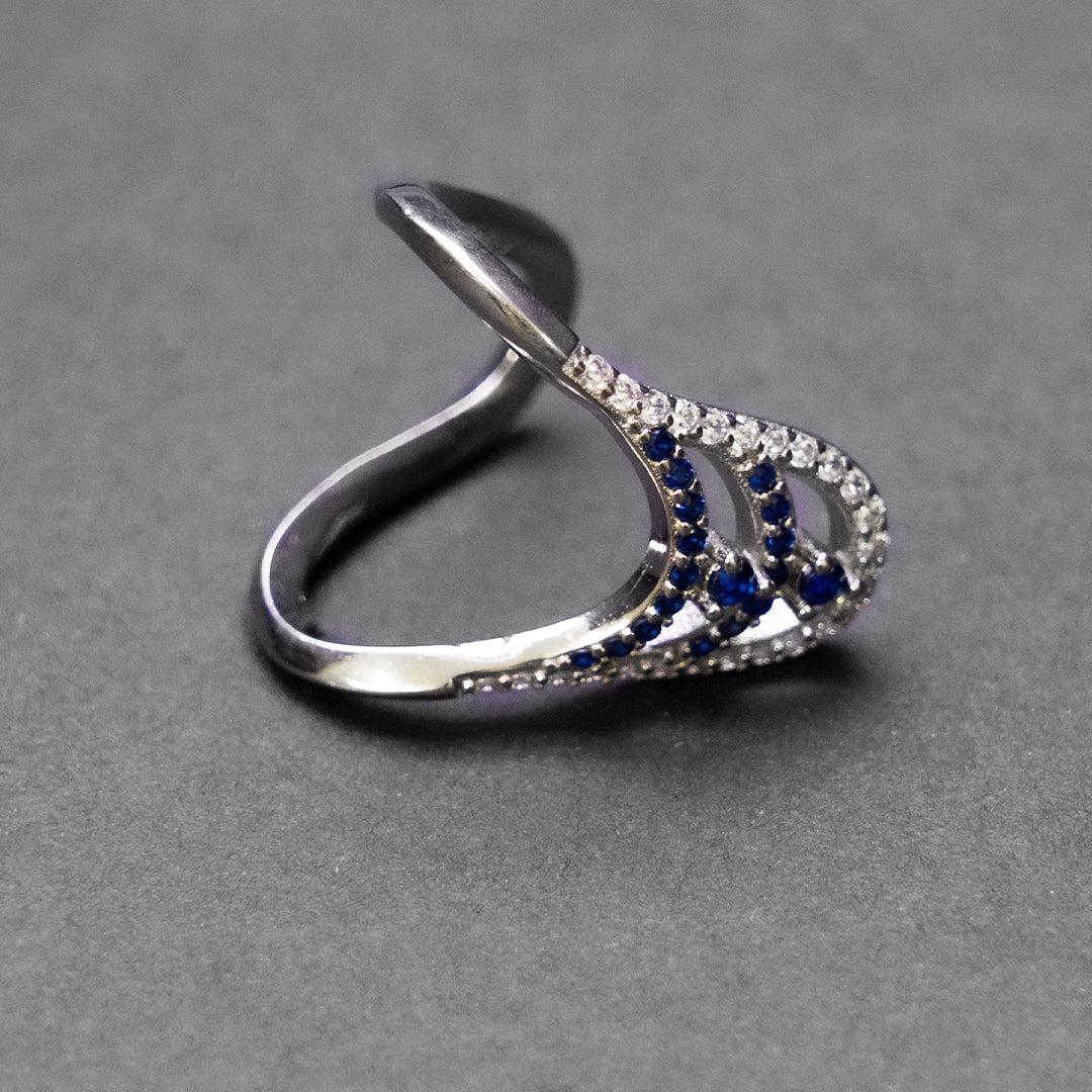 Blue Chevron Silver Ring