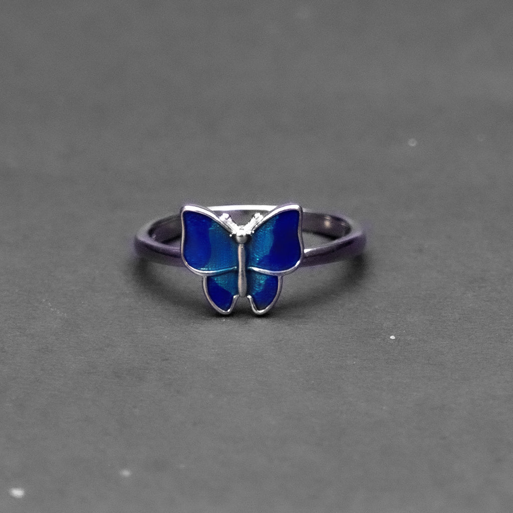 Blue Butterfly Silver Ring