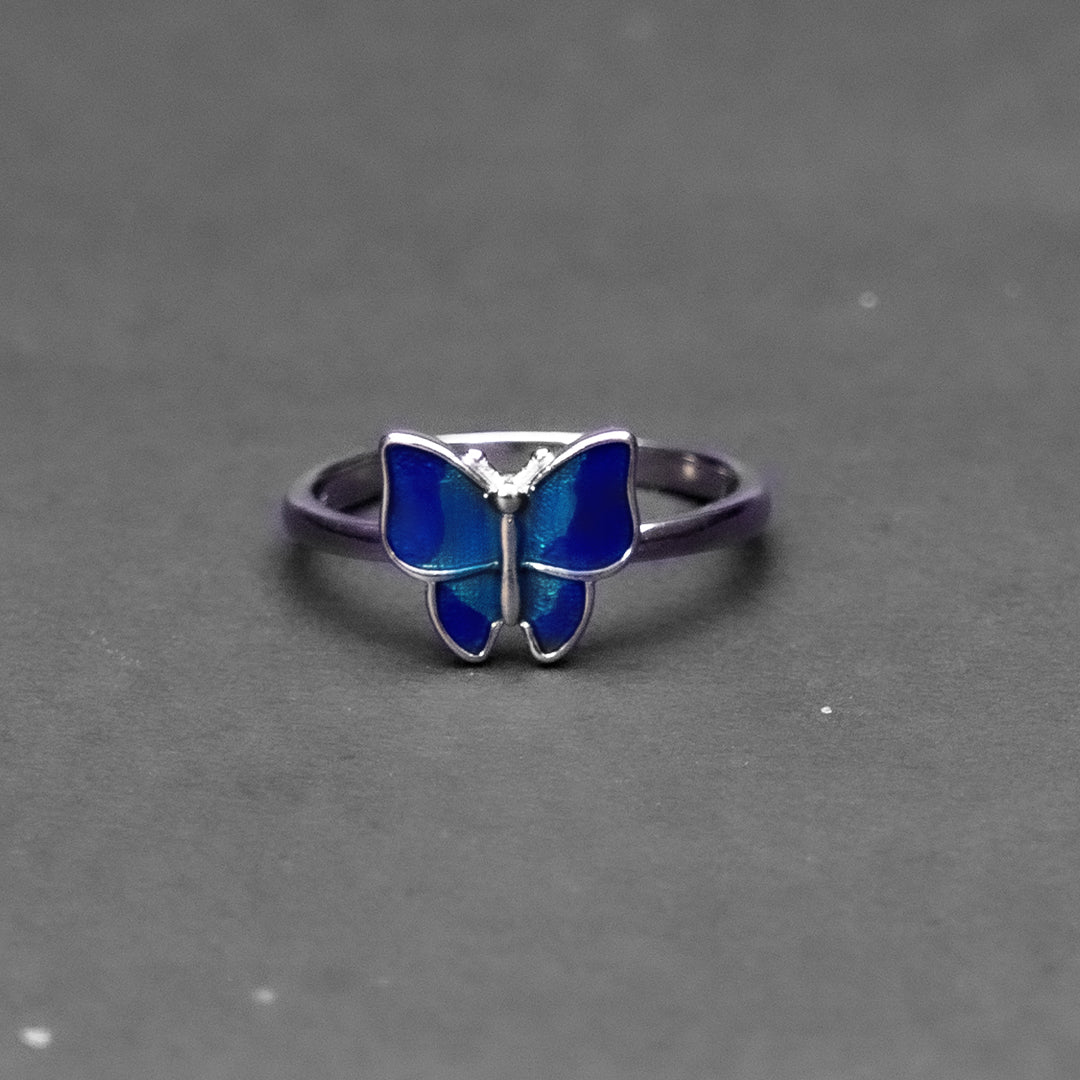 Blue Butterfly Silver Ring