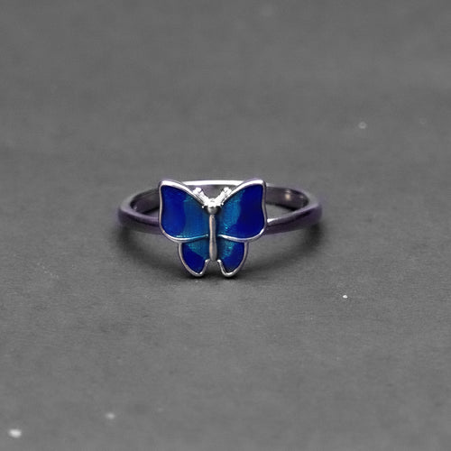 Blue Butterfly Silver Ring