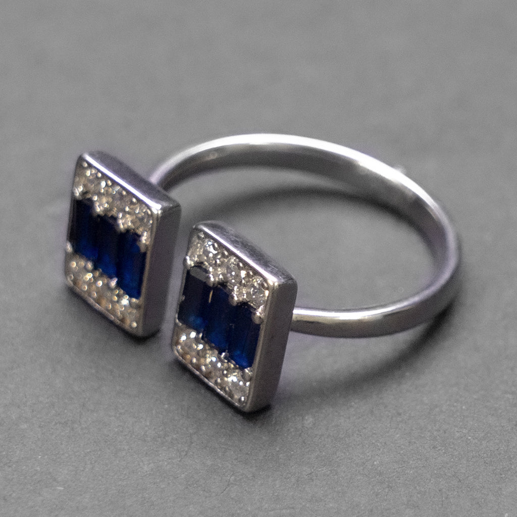 925 Sterling Silver Blue Sapphire Open Square Ring