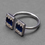 925 Sterling Silver Blue Sapphire Open Square Ring