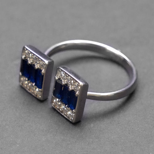 925 Sterling Silver Blue Sapphire Open Square Ring