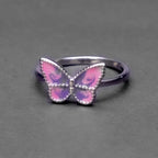Purple Butterfly Silver Ring