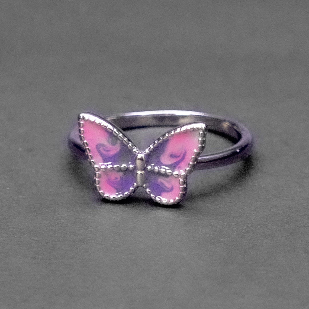 Purple Butterfly Silver Ring