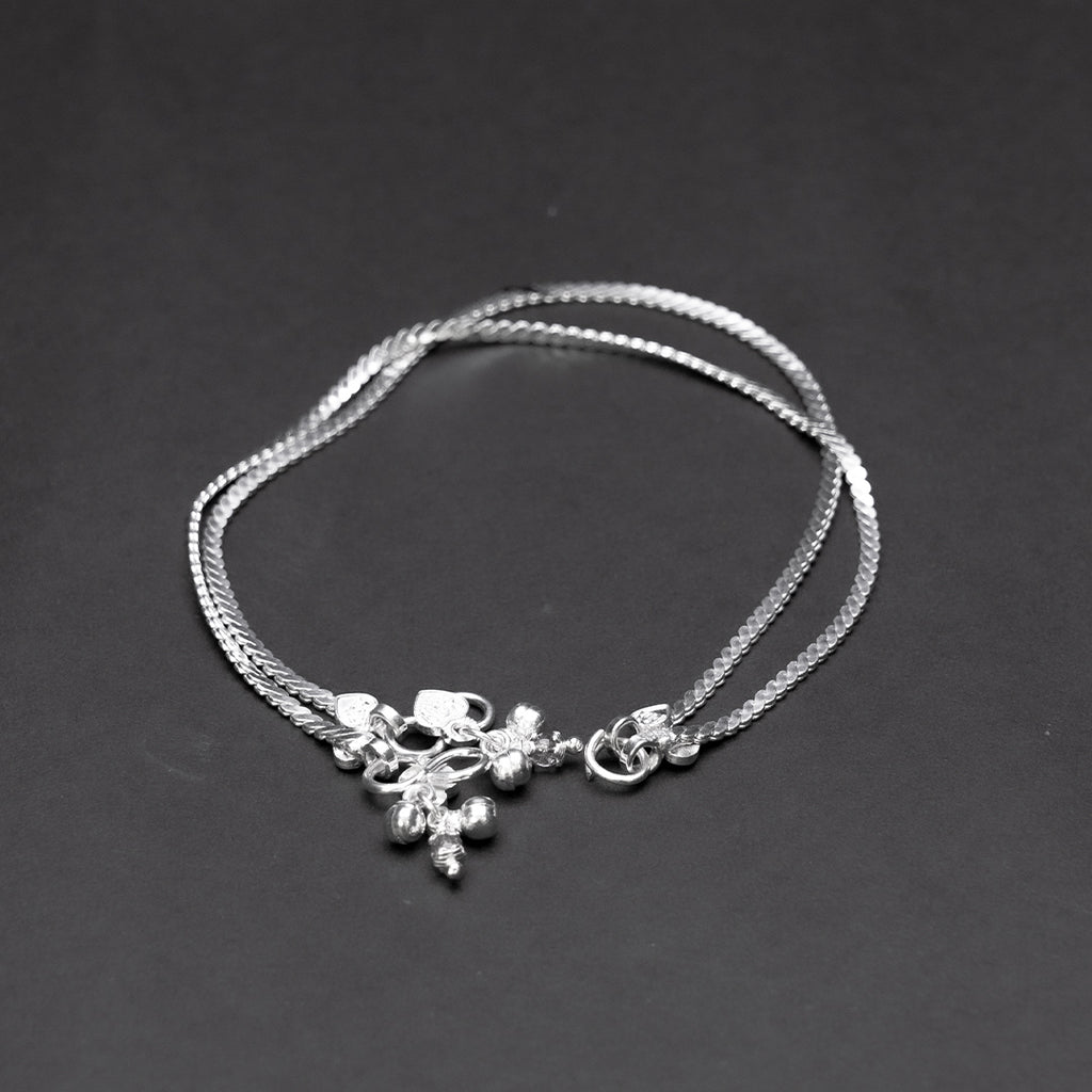 Traditional Indian Style Flat Chain Silver Anklets