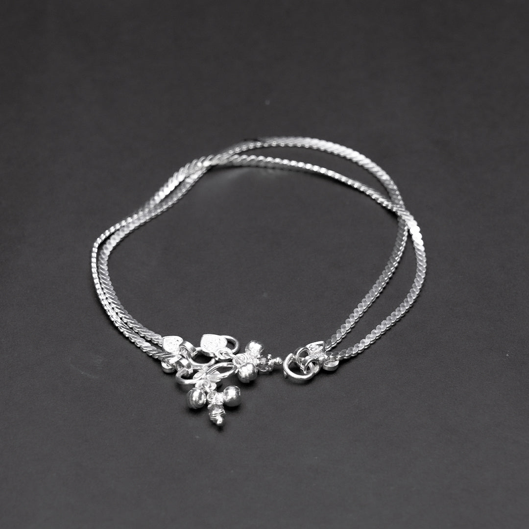 Traditional Indian Style Flat Chain Silver Anklets