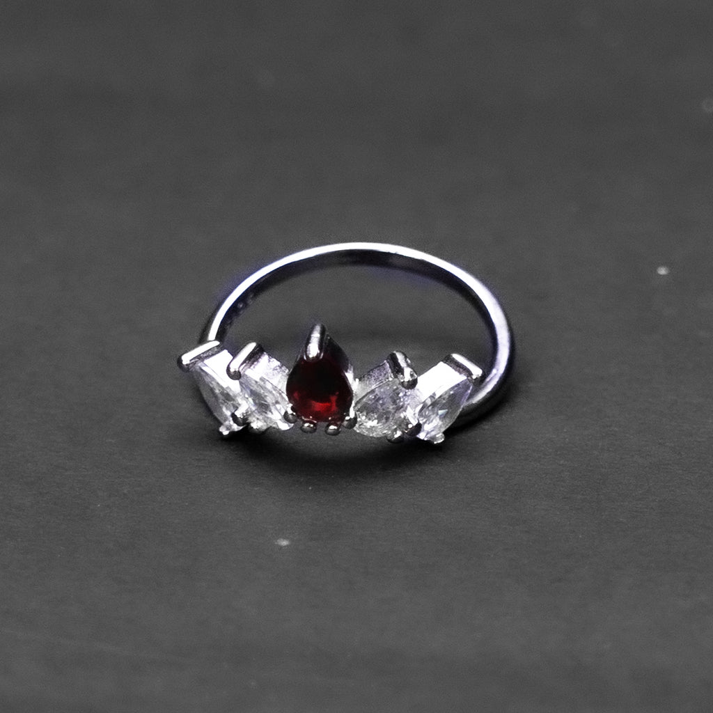 Ruby Red Crown Silver Ring