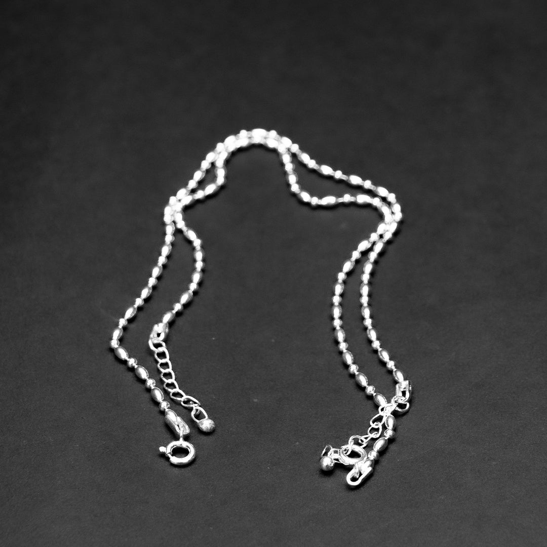 Adjustable Beaded Silver Anklet Chain for Women