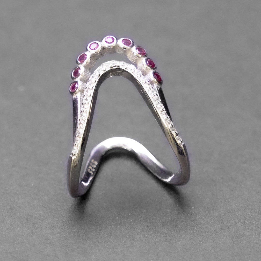 Pink Wishbone Silver Ring