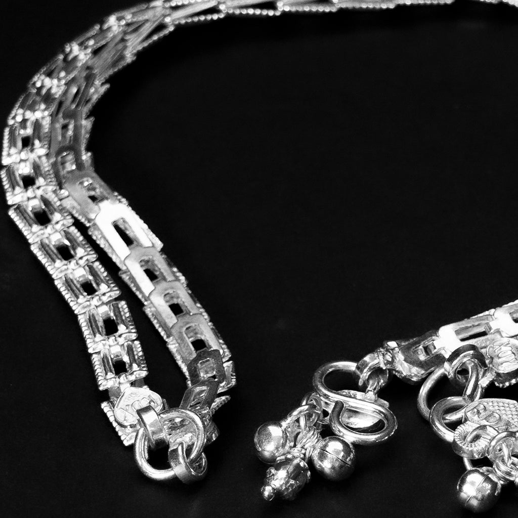 925 Sterling Silver Layer Box Chain Anklet with Charms