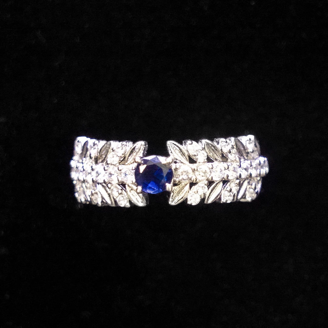 Blue Stone Floral CZ Ring