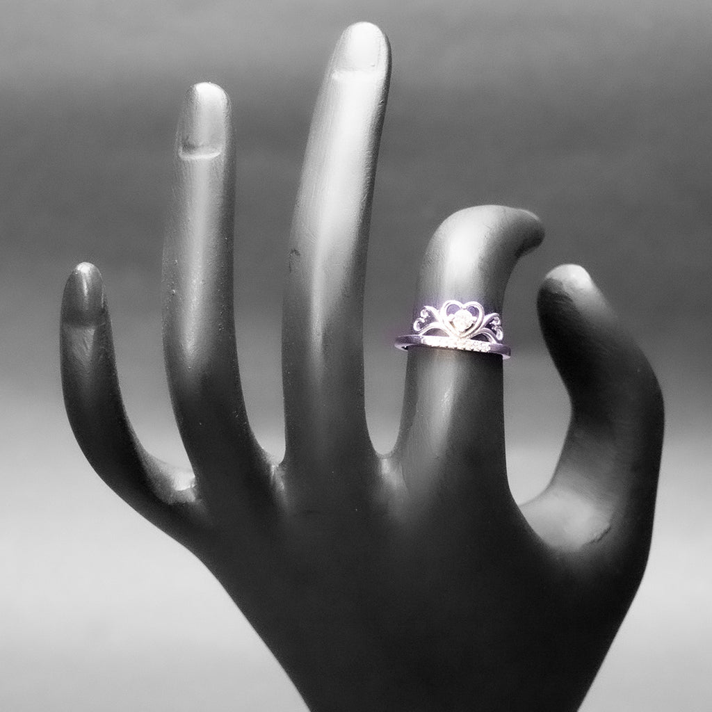 Heart Crown Silver Ring