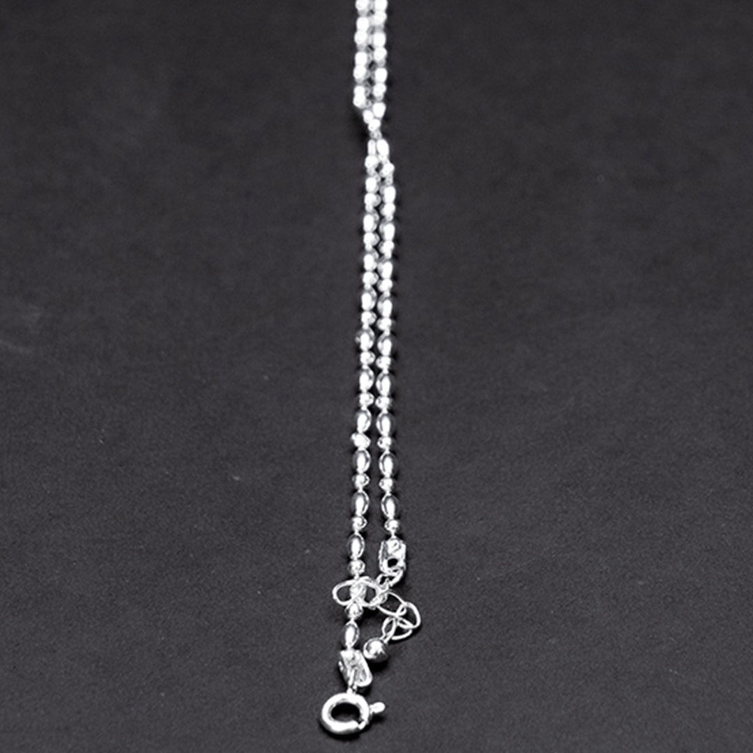 Adjustable Beaded Silver Anklet Chain for Women