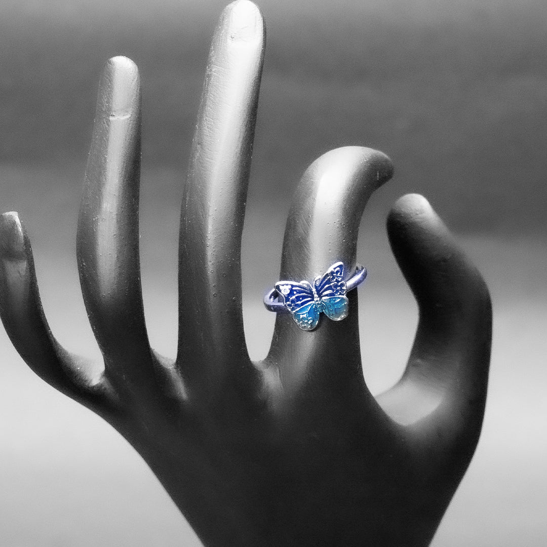 925 Blue Butterfly Silver Ring for Women
