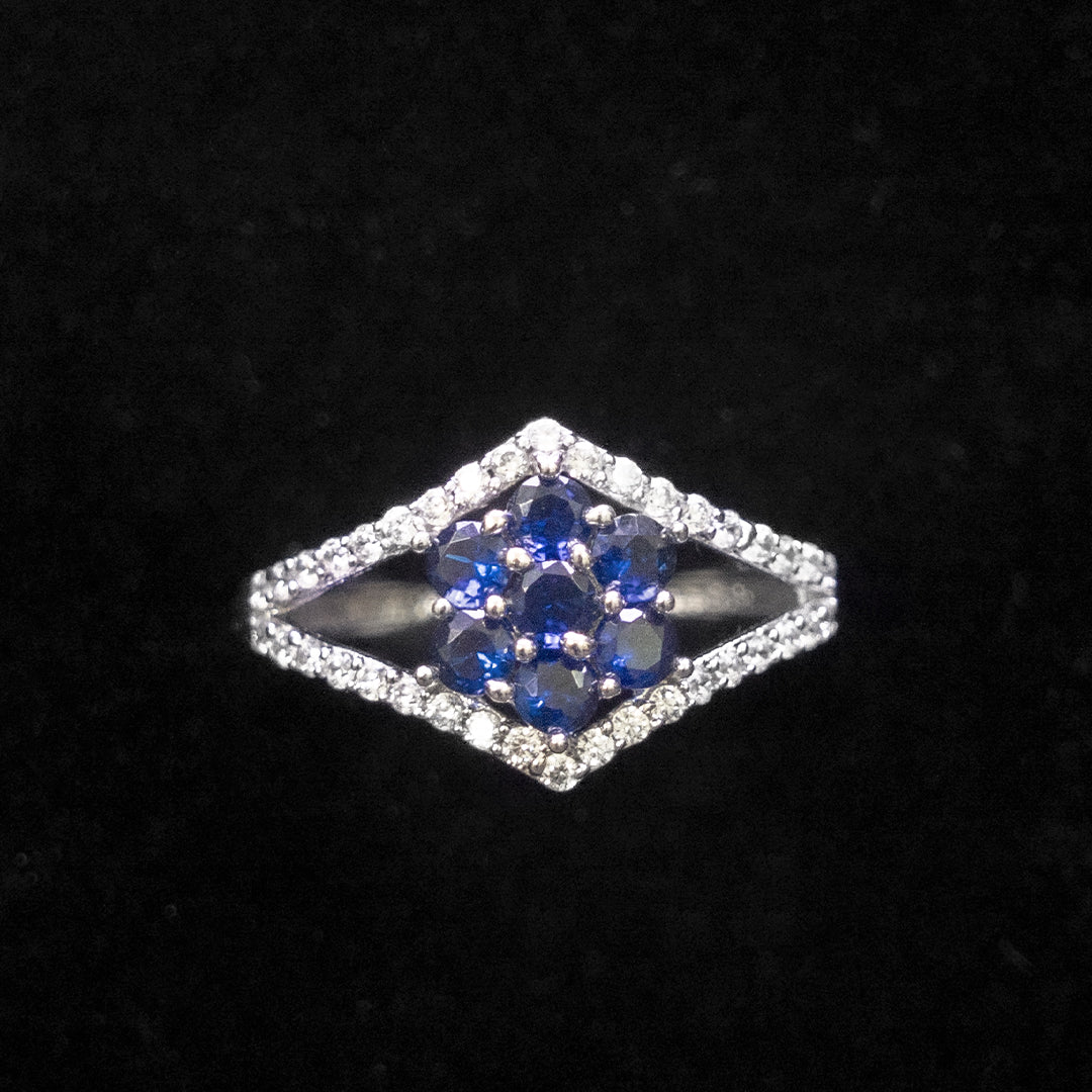 Blue Floral Stone  CZ Ring